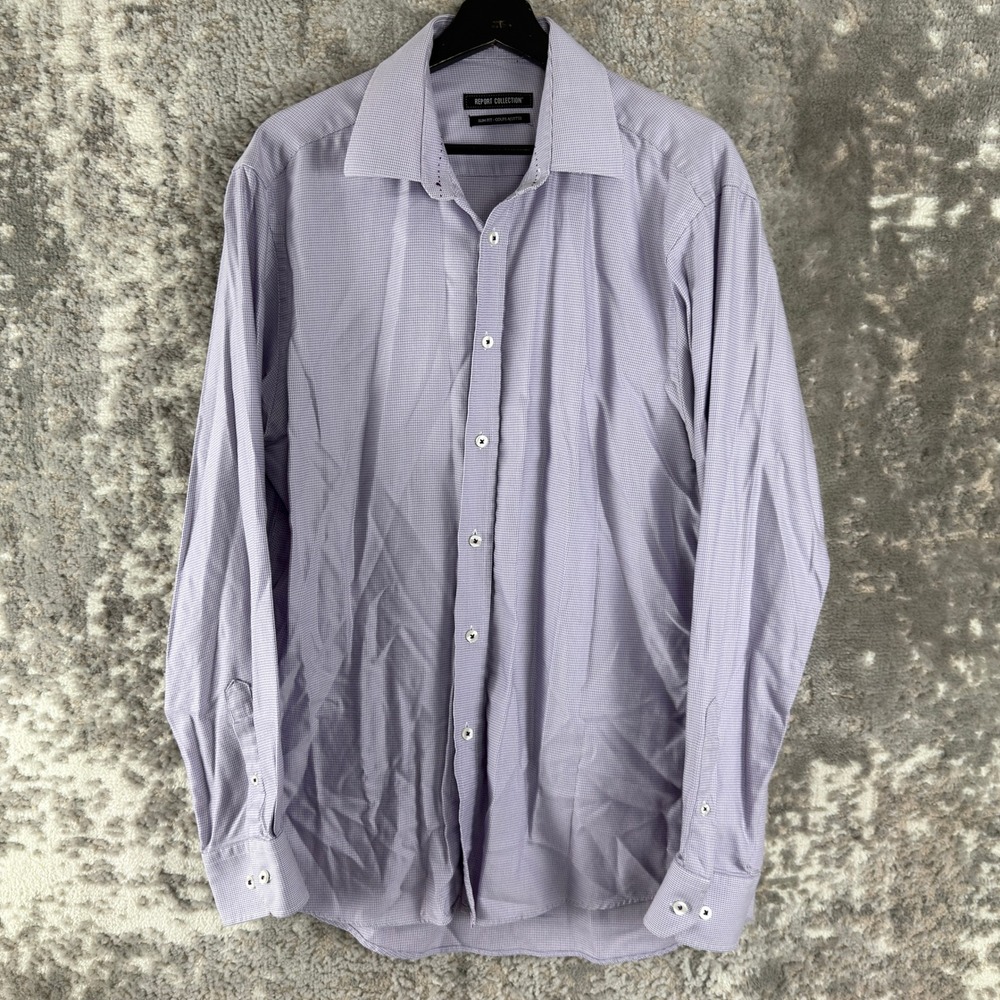Report Collection Size XL 17 34-35 Slim Fit Micro Pattern Button Down‎ Purple LS